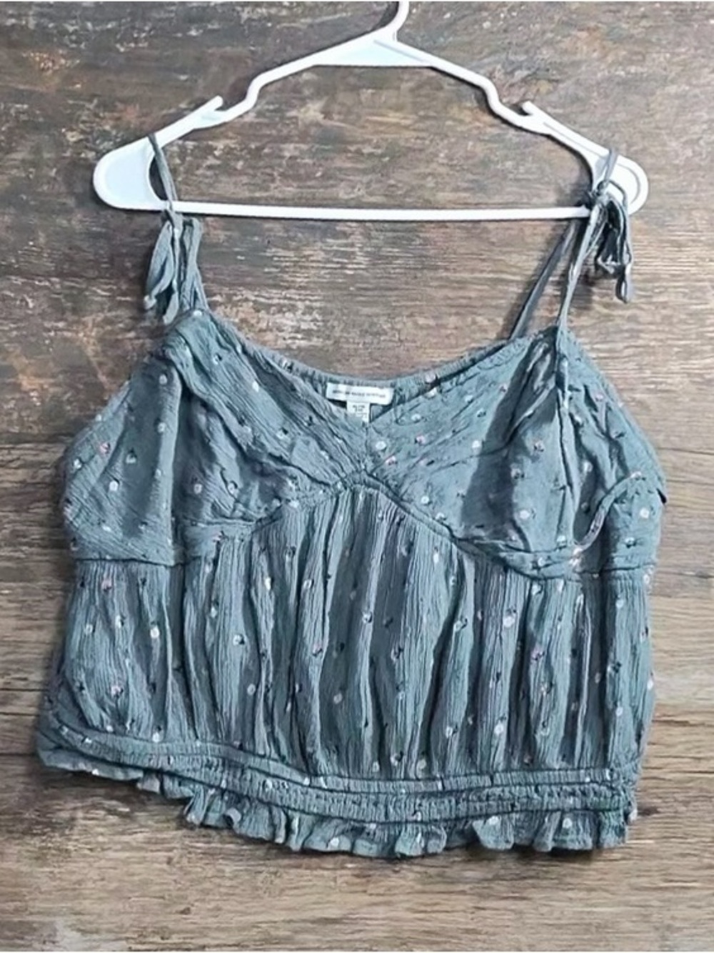 American Eagle Outfitters Dusty Blue Ruffle Tie-Shoulder Cami